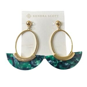 Kendra Scott NWT Oval Fan Earrings Gold Green Faux Stone Acrylic Dangle Drop